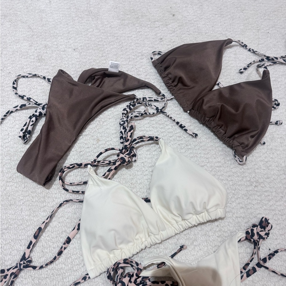 White Bikini Set with Animal Print Ties - Picture 2 of 4
